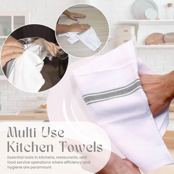 Kitchen Towels | Cotton Dish Towels for Drying Dishes| Absorbent Kitchen Dish Towels, Dish Cloths| Tea Towels for Embroidery |6 Pack (Grey Stripes) 15"x25" - Image 5