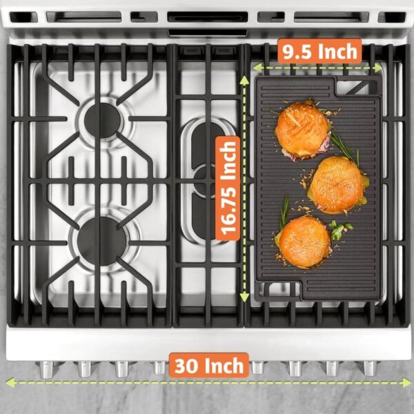 Cast Iron Griddle, Reversible Grill/Griddle + Cast Iron Press + Pan Scraper + Pinch Mitts, Grill Pan For Stove Top, Gas Grill, Indoor & Outdoor Cooking - Pre Seasoned & Non-stick (9.5" x 16.75") - Image 8