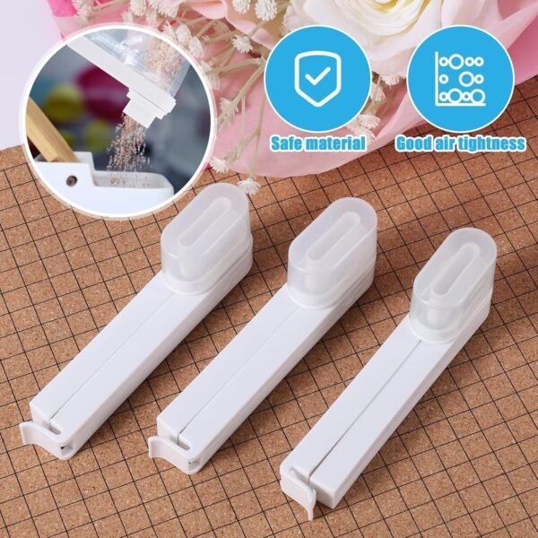 3pcs Seal & Pour Food Bag Clips, White Plastic Cap Sealer Clips Versatile Food Storage Sealing Clips Reusable Sealing Clip with Pour Spout for Cereal Snacks and More - Image 6