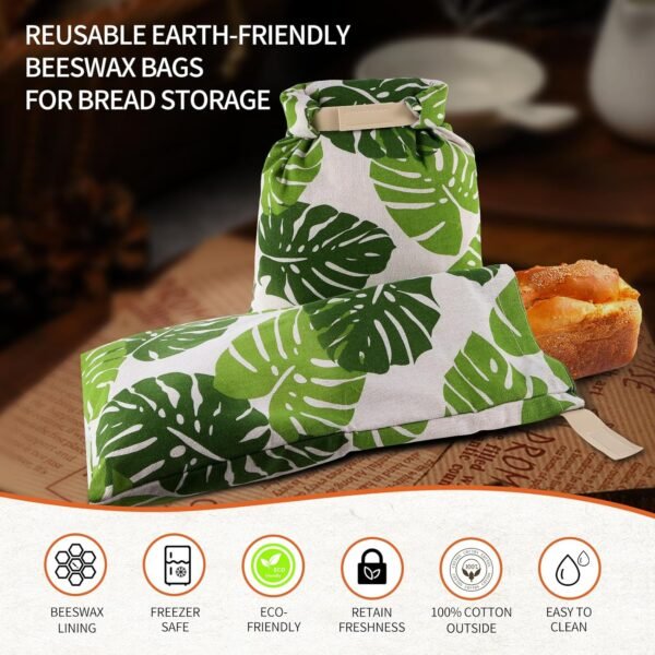 Reusable Beeswax Bread Bags 2 pcs,Sourdough Bread Bags for handmade bread,XL Beeswax Bread Bag,Cotton Linen Bread Bags to keep fresh,Bread Storage Bags - Image 6