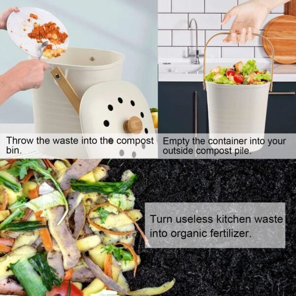 Yatmung Compost Bin Kitchen, Countertop Compost Bin, Compost Bucket Made of Bamboo Fiber, Small Compost Bin with Charcoal Filter, Cream - Image 5