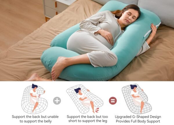 Momcozy U Shaped Pregnancy Pillows with Cotton Removable Cover, 57 Inch Full Body Pillow Maternity Support, Must Have for Pregnant Women, Tiffany Blue - Image 7