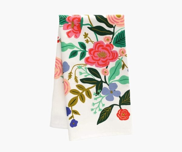 RIFLE PAPER CO. Floral Vines Tea Towel, 28" L x 21" W, Add Color to You Kitchen with Vibrant Screen Printed Floral Design Towels, Added Loop, Made from Cotton