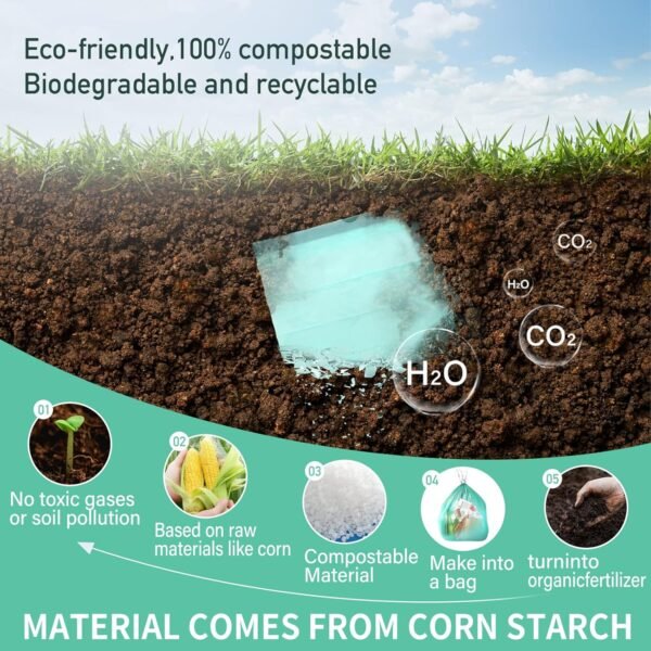 Biodegradable drawstring trash bags, 4 Gallon, 100% Compostable garbage bags wastebasket liners bags for kitchen bathroom office garden,US BPI ASTM D6400 and Europe OK Compost Home Certified - Image 5