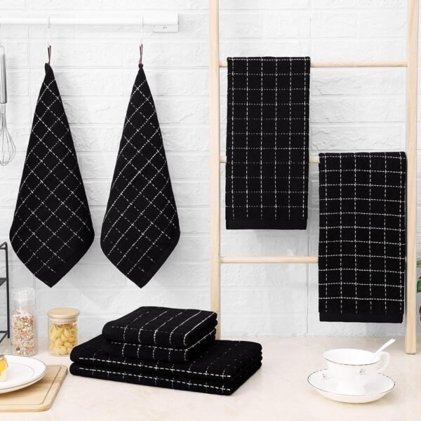 Homaxy Kitchen Towels and Dishcloths Set, 12 x 12 and 13 x 28 Inches, Set of 12 Bulk Cotton Terry Kitchen Towels Set, Checkered Designed, Soft and Super Absorbent Dish Towels, Black - Image 8