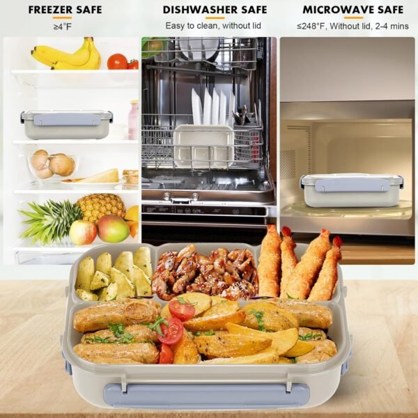 Bento Box Adult Lunch Box, Lunch Box Containers for Adults Men Women, 5 Cup Bento Lunch Box with 4 Compartments &Spork &Sauce Box, Leak-Proof, Microwave/Dishwasher Safe(Beige) - Image 6