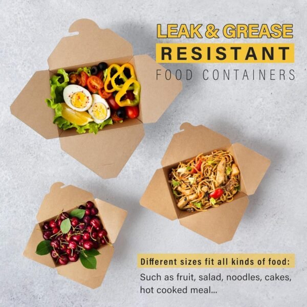 To Go Containers Restaurant & Catering Supplies Takeout Food Containers 30oz Kraft Paper Lunch Boxes, Leak and Grease Resistant Disposable Paper Storage Box (50Pack, Brown) - Image 4