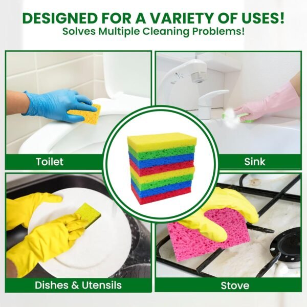 Cellulose Sponges – 24-Pack Multicolored Compressed Sponges – Natural Sponges for Kitchen – Biodegradable Sponges for Cleaning, Dishes, DIY Cutouts – Non-Scratch and Quick-Dry - Image 5