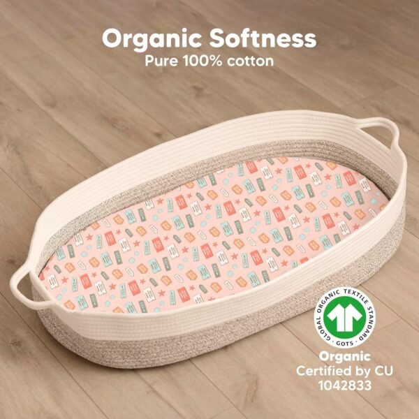 2-Pack Organic Bassinet Sheets for Girls, Boys - 100% Cotton Bassinet Mattress Sheets Compatible with Halo Bassinest Swivel Sleeper, Graco,Baby Delight,Chicco,Unisex Fitted Bassinet Sheets (Beach Day) - Image 2