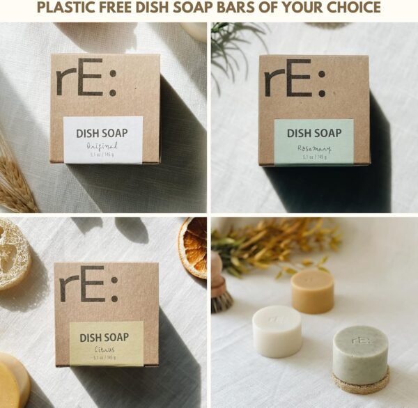 rE: Plastic Free Kitchen Gift Set for dishwashing | Dish Soap Bars (2 pcs), Hemp Scrubbers (3 pcs), Loofah Slices (2 pcs), Pop Up Sponges (2 pcs) (Original & Rosemary) - Image 4