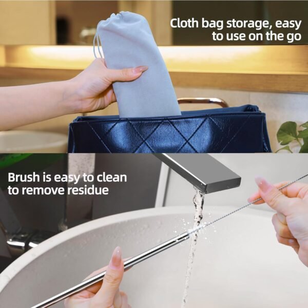 40 oz Stainless Metal Straws for 40 oz Stanley Tumbler, 6 Straws Reusable Straight Long Steel Straws with 12 Silicone Tips and 2 Straw Cleaning Brushes (6Color1, 40oz) - Image 5