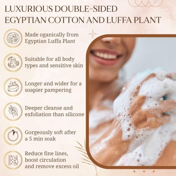 2 Exfoliating Body Scrubber Loofah Mittens Bath Sponge, All-Natural Egyptian Bath & Shower Exfoliating washcloth - Loofa Natural Sponge for Face, Back & Body, Eco Friendly and Biodegradable Loufa - Image 3