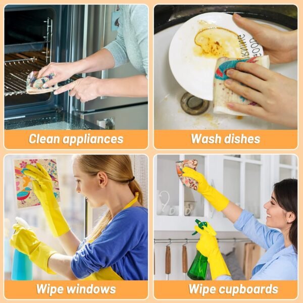 Lucomb 8 Pack Swedish Dishcloths for Kitchen, Reusable Soft Kitchen Towels Dish Cloths Set Absorbent Sponge Cleaning Washable Quick Drying Bar Hand Washing (Birds Flowers) - Image 7