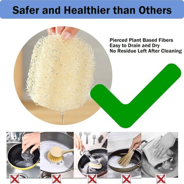 Large Natural Dish Scrubber, Loofah Dishwashing Sponge (6 Pcs), No Scratch for Dish, Large Size 5.2"L*3.2"W, Loofah Plant Kitchen Eco-Scrubber, Zero Waste and Eco Friendly Sponges, Unbleached. - Image 2