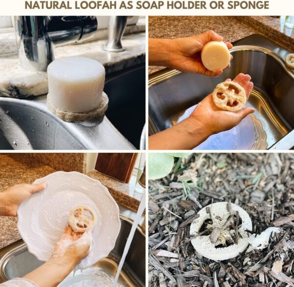 rE: Plastic Free Kitchen Gift Set for dishwashing | Dish Soap Bars (2 pcs), Hemp Scrubbers (3 pcs), Loofah Slices (2 pcs), Pop Up Sponges (2 pcs) (Original & Rosemary) - Image 6