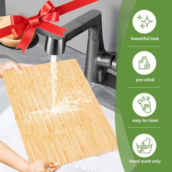 Non Glue Non Toxic Bamboo Cutting Board for Kitchen Serving,Extra Large Wood Chopping Board Set for Meat Fruit and Cheese Butcher Block,Pure Bamboo Oiled,Deluxe Packing,Truly GLUE FREE Non Plastic XL - Image 7