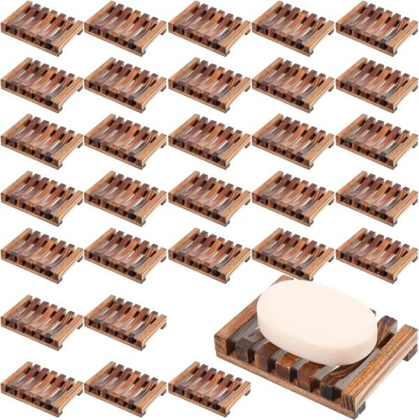 Skylety Shower Soap Holder Wooden Soap Dish Draining Soap Saver Soap Tray Soap Case Soap Stand for Bathroom Kitchen Travel Sponge Shampoo Sink, 4.5 x 3.1 x 0.9 Inches (Brown Color,30 Pieces)