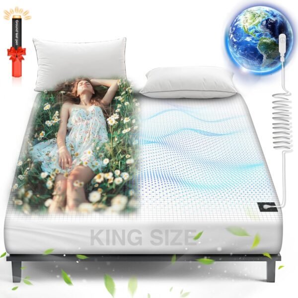 AsmrCap Grounding Sheets King, 95% Organic Cotton+ 5% Pure Silver Fiber, Grounded Sheets with Grounding Cord, Bed Grounding Kit for Healthy Sleep Therapy [King-76"x 80"x 15" White]