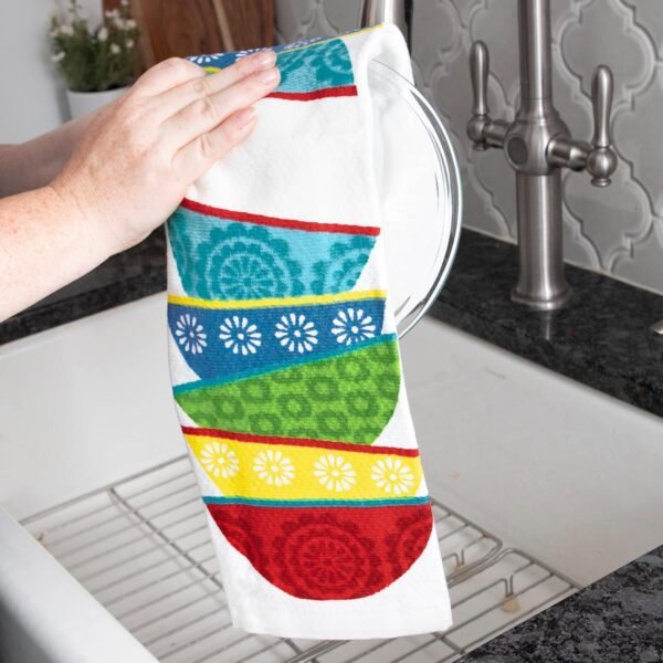 T-fal Textiles Double Sided Print Woven Cotton Kitchen Dish Towel Set, 2-pack, 16" x 26", Dish Stack Print - Image 4