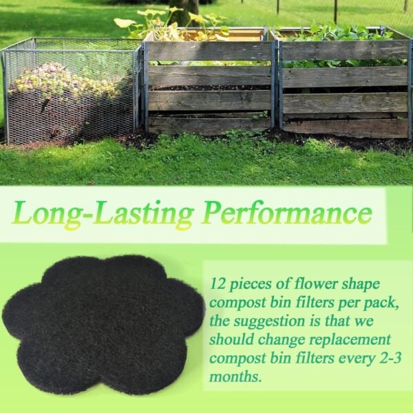 Universal 6.7 inch Stick-on Activated Charcoal Odor Absorbing Filters Deodorizer for Trash Cans Kitchen Compost Bin, Replacement Filter Countertop Home Bucket Refill Sets (Flower) - Image 7