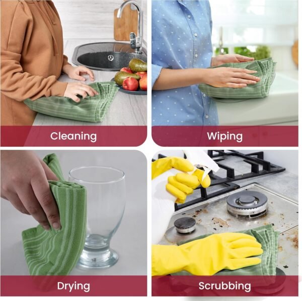 Lux Decor 6-Pcs Kitchen Towels Set 16x26 - Ultra-Absorbent, Soft, and Durable 100% Cotton Terry-Cloth Dish Towels - Perfect for Cleaning, Drying (Green) - Image 4