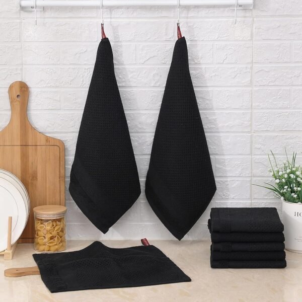 Homaxy 100% Cotton Dish Cloths, 8 Pack - 12 x 12 Inches, Waffle Weave Super Soft and Absorbent Dish Towels Quick Drying Dishcloths, Black - Image 6