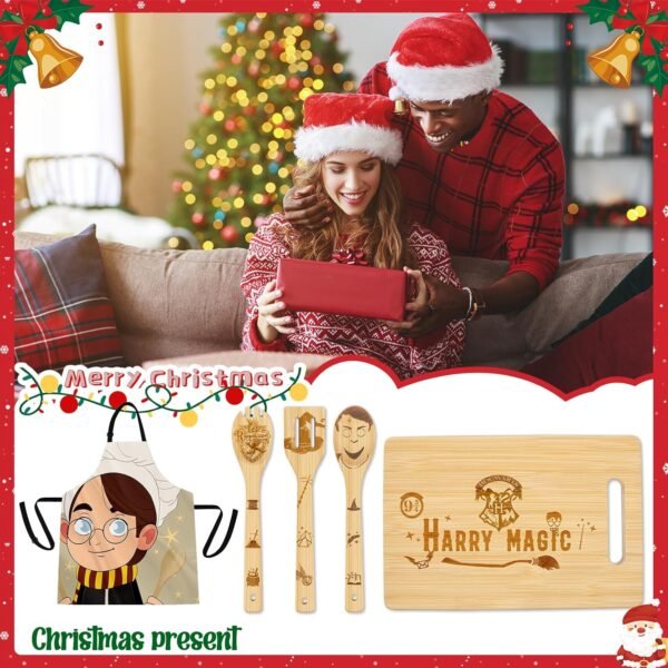 Harry Magic Kitchen Accessories, Unique Harry Gifts for Women Adult, Bamboo Cutting Board Set with Spoons and Apron Bamboo Cooking utensils, Christmas Gifts for Cooking Lovers - Image 2