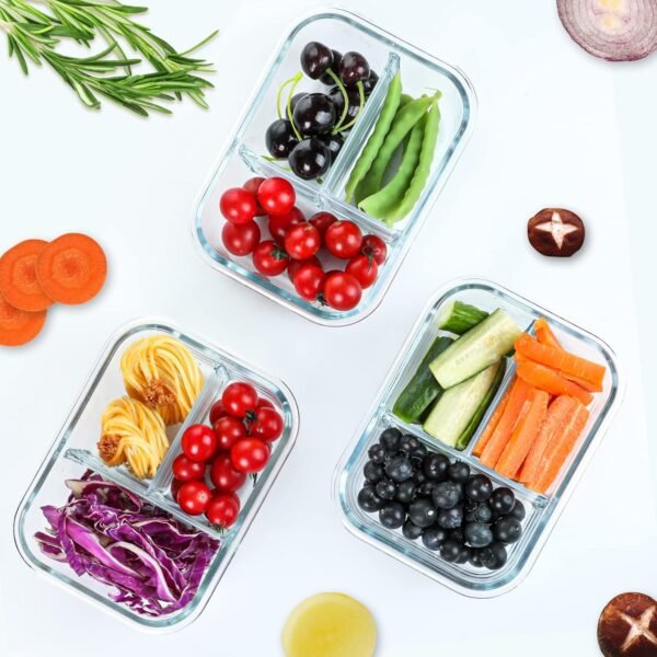 M MCIRCO [5-Pack, 36 oz] Glass Meal Prep Containers 3 Compartment with Lids, Glass Lunch Containers,Food Prep Lunch Box,Bento Box,Microwave, Oven, Freezer, Dishwasher (4.5 Cups) - Image 7