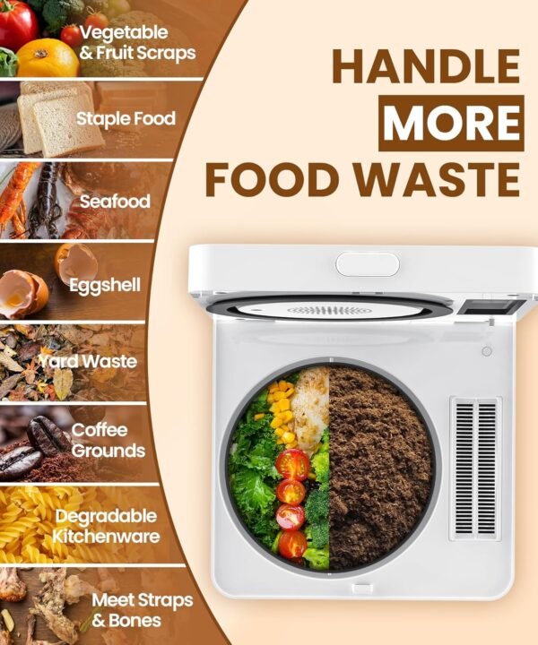 Electric Composter for Kitchen, 3L Compost Bin, Odorless/Auto-Cleaning/LED Display, Countertop Smart Compost Bin, Turns Waste into Dry Fertilizer - Image 3