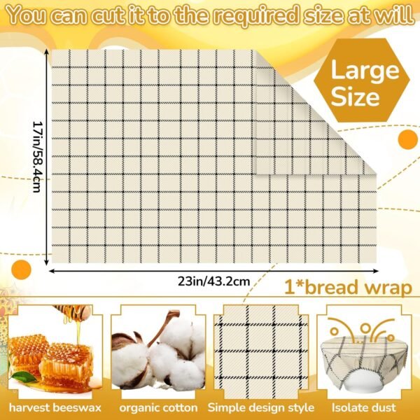 17 x 23 Inch Reusable Beeswax Food Wrap Beeswax Wraps for Food Bread Sandwich Reusable Beeswax Paper Organic Beeswax Bowl Covers Sustainable Food Storage Containers - Image 2
