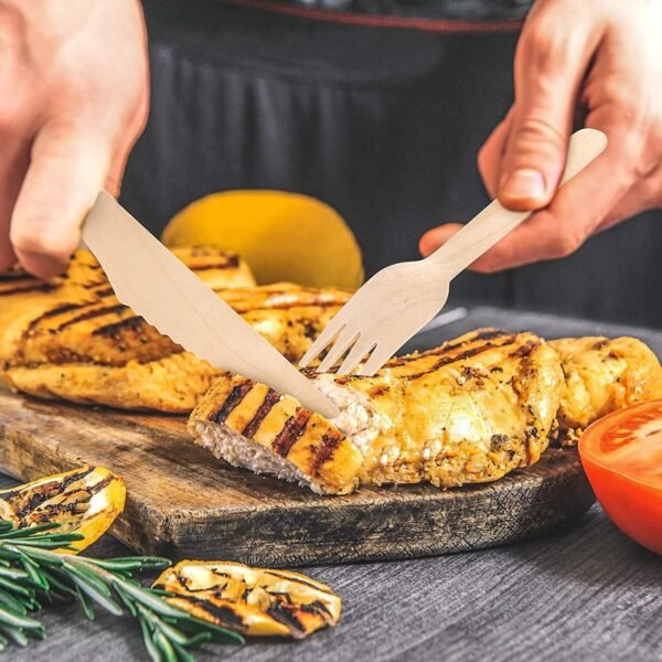 Compostable Cutlery Set - 500 Pieces Wooden Compostable Utensils - [200 Spoons, 200 Forks, 100 Knives] - Disposable Wooden Cutlery, Eco Friendly Forks and Spoons, Disposable Cutlery Set Party Utensils - Image 6