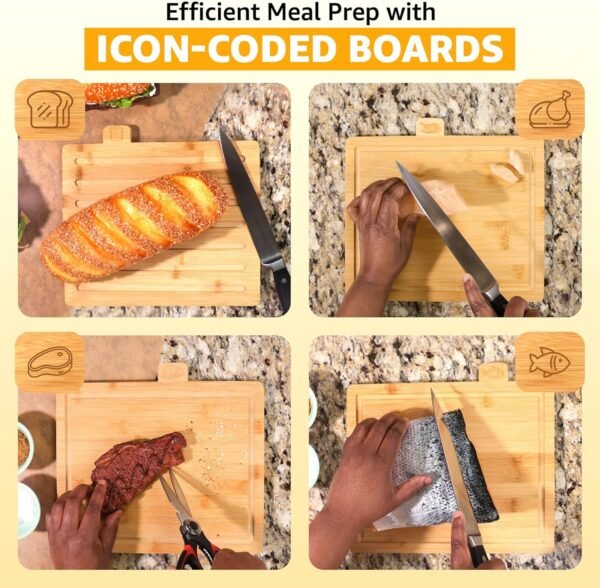 Holiday Gifts Cutting Boards For Kitchen - Wood Cutting Board Set, Bamboo Cutting Board Set with Holder, Wooden Cutting Board Set, Cutting Board Wood, Wooden Chopping Board, Charcuterie Boards - Image 4