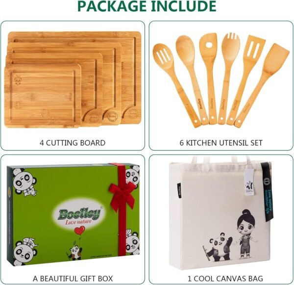 Wooden Cutting Boards for Kitchen-Bamboo Cutting Board Set,Durable Wood Cutting Board Set-Charcuteries & Chopping Butcher Block for Meat,Vegetables and Fruits ideas Home Cooks Kitchen Gift -11Pcs Pack - Image 2