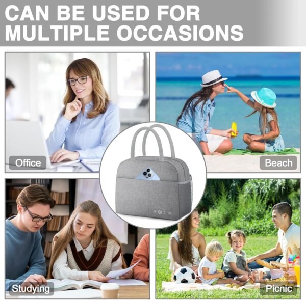 Lunch Bag Lunch Box for Women Men Insulated Reusable Lunch Boxes for Adult Lunch Tote Bag Lunch Container for Office Work Picnic Beach or Travel（GREY） - Image 7