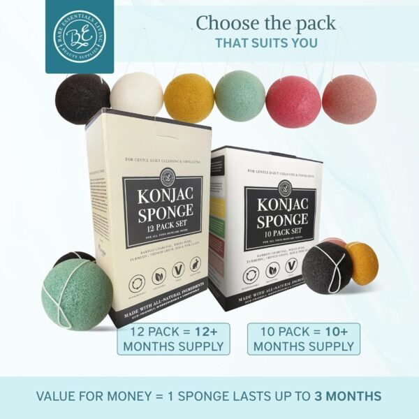 Bare Essentials Living - Konjac Sponges Set (12 Pack) with Activated Bamboo Charcoal Facial Sponge, Natural Sponge, Great for Facial Sponges, Bath Sponge, Beauty Sponge, and Exfoliating Body Sponge - Image 6