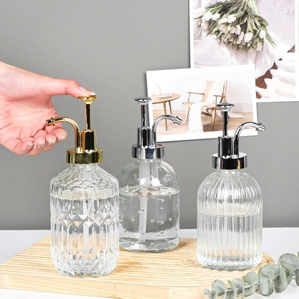 Glass Pump Soap Dispenser Kitchen Hand Soap Dispenser Sour Cream Dispenser Rustproof Stainless Steel Pump Dispenser for Kitchen Bathroom ((Maple Leaf Gold Nozzle) - Image 4