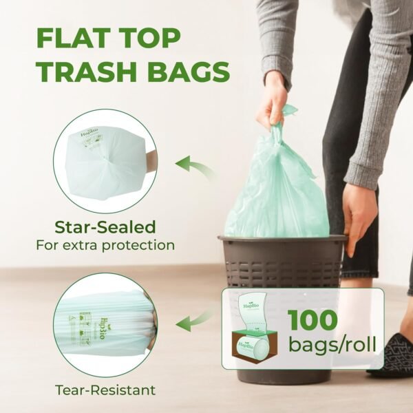 HAPBIO Small Compostable Trash Bags 2.6 Gallon, 100 Count/Roll, 0.67 Mils, Pack 1, Unscented, Biodegradable Trash Bags, BPI OK Compost Home, Recycle Food Scrap Waste Bags for Countertop Bin, Kitchen - Image 3