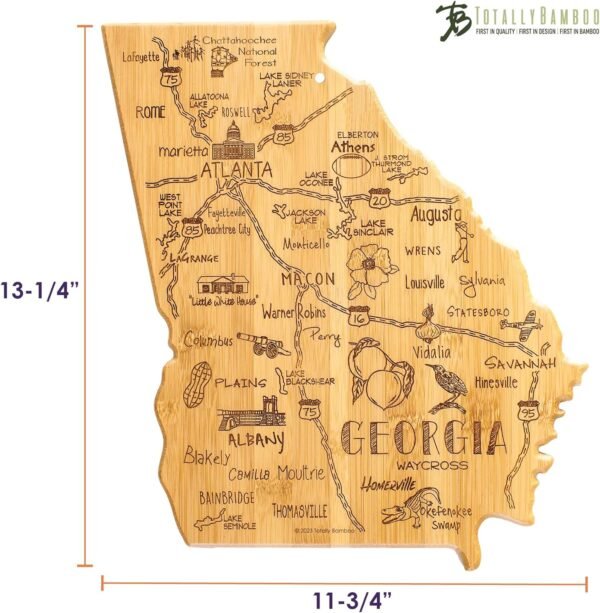 Totally Bamboo Destination Georgia State Shaped Serving and Cutting Board, Includes Hang Tie for Wall Display - Image 6