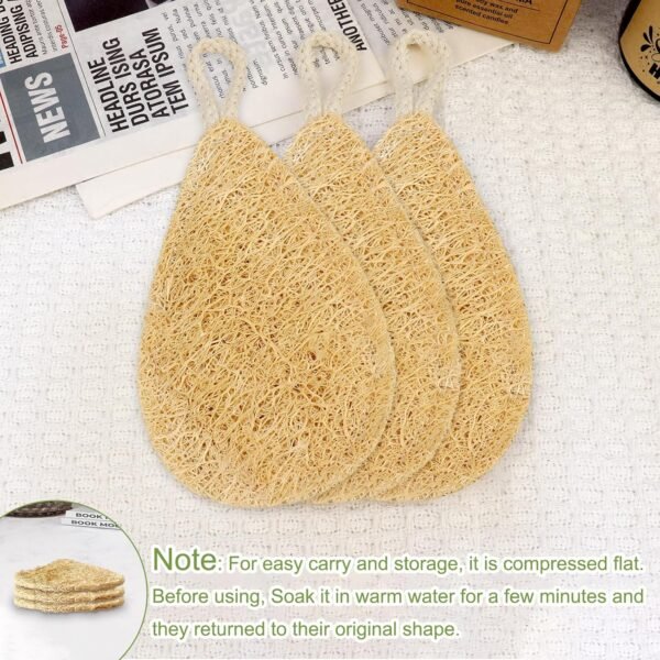 Natural Loofah Dish Sponge Pack 3 Kitchen Scrub Sponges Biodegradable Eco Friendly Sponges for Cleaning Kitchen, Bathroom, Household, Non Scratch, Compostable - Water Shape - Image 7