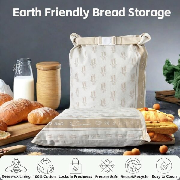 Reusable Bread Bags for Homemade Bread,2 Pack Sourdough Bread Bags,Cotton Beeswax Bread Bags for Keeping Sourdough Bread Fresh, 13"x17"in Beeswax Bread Bags for Sourdough Storage - Image 3