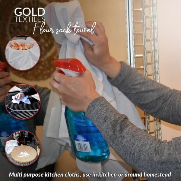 GOLD TEXTILES White Flour Sack Towels (12 Pack - 28x28) 100% Cotton Kitchen Towels – Multipurpose, Soft & Absorbent, Quick Dry with Easy Care - Image 5