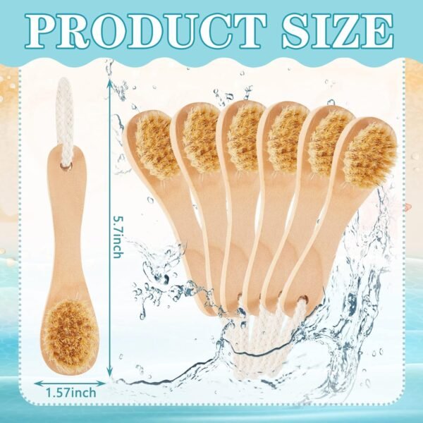 6 Pcs Natural Bristles Wooden Face Cleaning Brush Face Exfoliator Brush Dry Brush for Face Care Face Scrubber Exfoliator Wood Handle Facial Cleanser Face Exfoliator Tool to Unclog Pore - Image 2