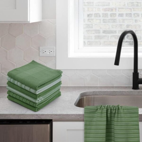 Lux Decor 6-Pcs Kitchen Towels Set 16x26 - Ultra-Absorbent, Soft, and Durable 100% Cotton Terry-Cloth Dish Towels - Perfect for Cleaning, Drying (Green) - Image 6