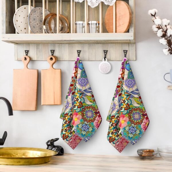 Boho Floral Kitchen Towels Decorative Set of 2, Colorful Flowers Dish Towels for Kitchen,Absorbent Soft Hand Towels Tea Towels Bar Towels for Kitchen Farmhouse Home Decor - Image 3