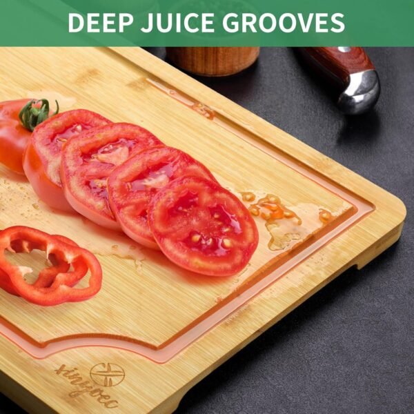 Bamboo Cutting Board Set for Kitchen - Cutting Board Set of 3 with Groove and Cutting Board Rack, Easy to Clean, Ideal for Bamboo Chopping Board Set for White Elephant Gift, House Warming Gift - Image 4