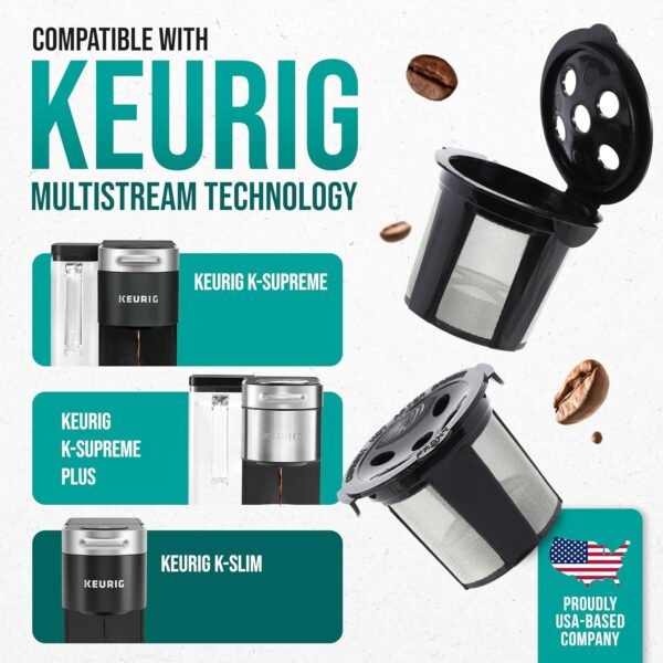 Reusable K Cups for Keurig Supreme, K Supreme Plus, K Slim, K-Brew Chill, K Duo Hot and Iced Gen 2 by PureHQ - Refillable Kcup for Keurig Coffee Maker - MultiStream Coffee Pods Filter - 4 Pack - Image 2
