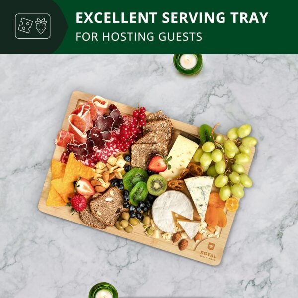 ROYAL CRAFT WOOD Bamboo Cutting Board with Juice Groove - Kitchen Chopping Board for Meat Cheese and Vegetables, Heavy Duty Serving Tray w/Handles (Large,10 x 15") - Image 9