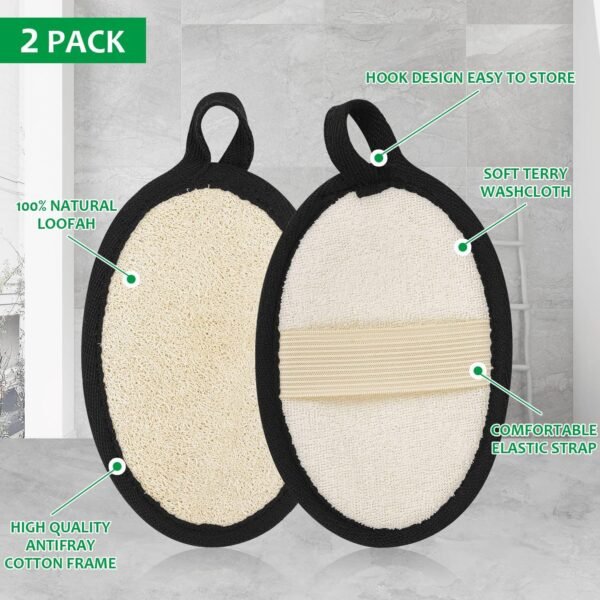 2Pcs Loofah Exfoliating Body Scrubber, Biodegradable Shower luffa Pad, Natural Loofah Sponge, Loofah for Men and Women (Black) - Image 3