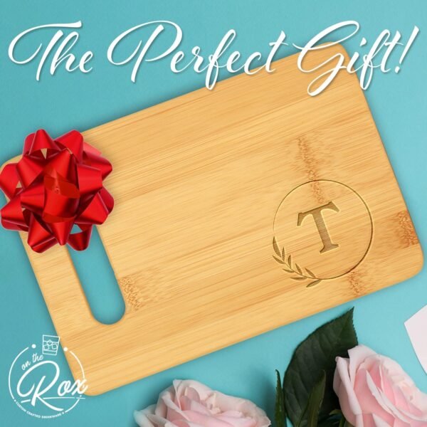 Personalized Cutting Boards - Small Monogrammed Engraved Cutting Board (T) - 9x6 Customized Bamboo Cutting Board with Initials - Wedding Kitchen Gift - Wooden Custom Charcuterie Boards by On The Rox - Image 3