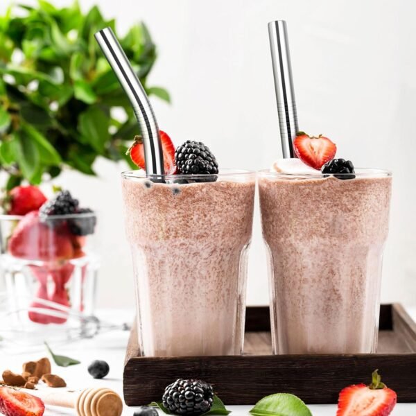NiHome 8-Pack Stainless Steel Smoothie/Milkshake Straws, 0.5'' Extra Wide Reusable Metal Straw, Straight & Bent Drinking Straws for Boba, Thick Beverages, Cold Drinks, 2 Brushes (Silver) - Image 4